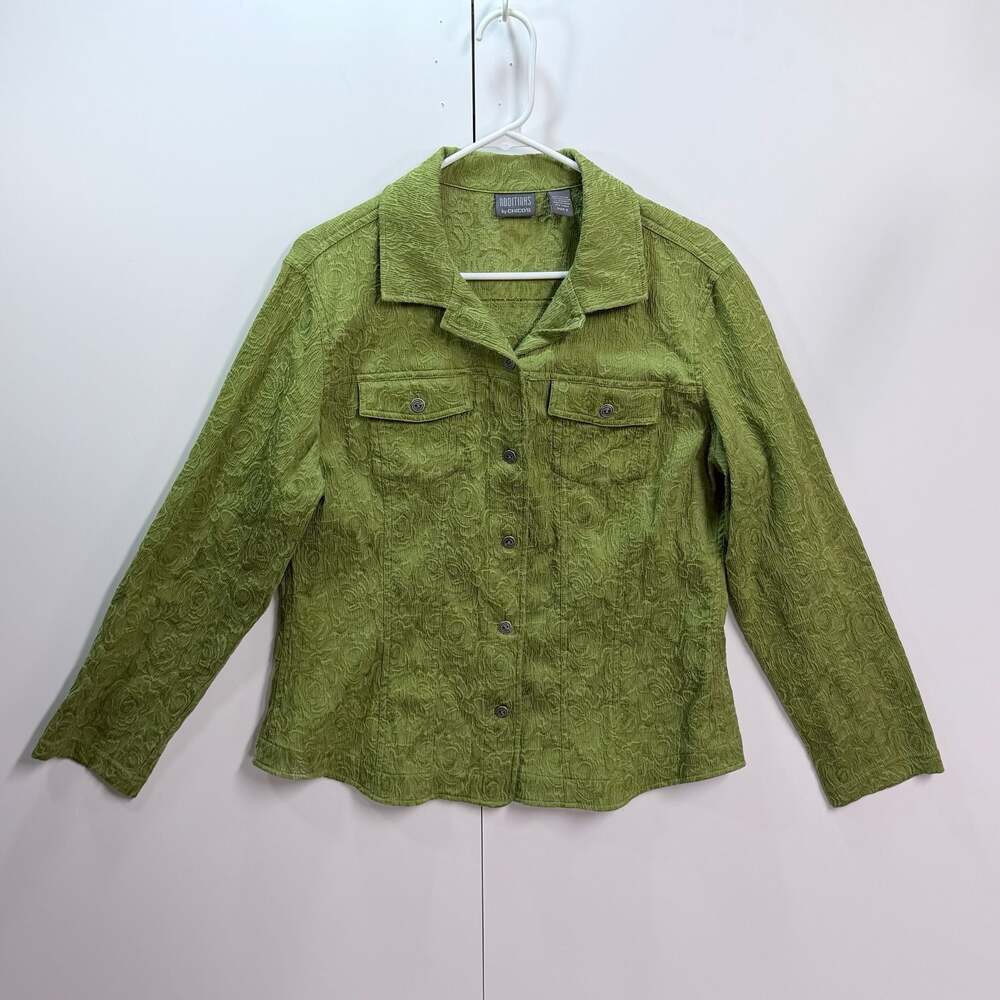 Additions by Chico's Women's Green Textured Long Sleeve Jacket Size 2